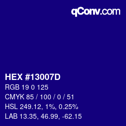 Color code: HEX #13007D | qconv.com