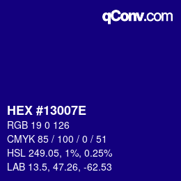 Color code: HEX #13007E | qconv.com