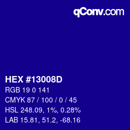 Color code: HEX #13008D | qconv.com