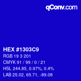 カラーコード: HEX #1303C9 | qconv.com