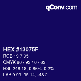 Color code: HEX #13075F | qconv.com