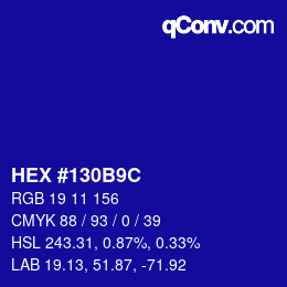 Color code: HEX #130B9C | qconv.com