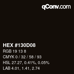 Código de color: HEX #130D08 | qconv.com