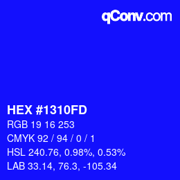 Color code: HEX #1310FD | qconv.com