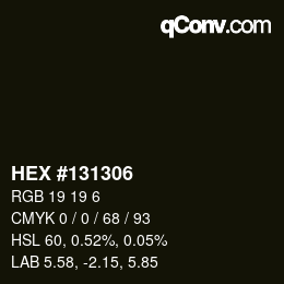 Color code: HEX #131306 | qconv.com