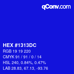 Color code: HEX #1313DC | qconv.com