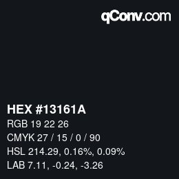 カラーコード: HEX #13161A | qconv.com