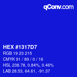 Color code: HEX #1317D7 | qconv.com
