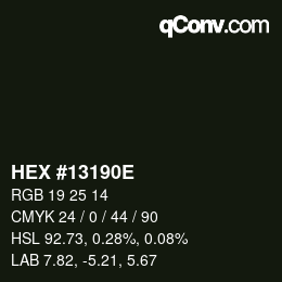 Color code: HEX #13190E | qconv.com