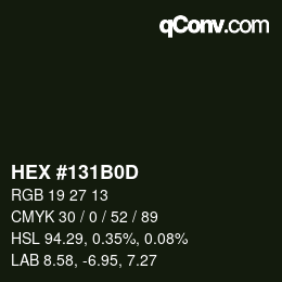 Color code: HEX #131B0D | qconv.com