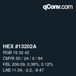 颜色代码: HEX #13202A | qconv.com