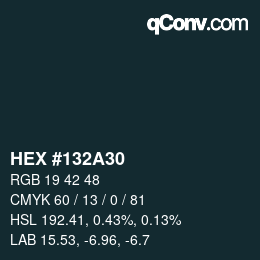 颜色代码: HEX #132A30 | qconv.com
