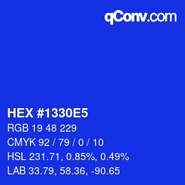 Color code: HEX #1330E5 | qconv.com