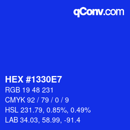 颜色代码: HEX #1330E7 | qconv.com
