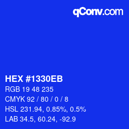 Color code: HEX #1330EB | qconv.com