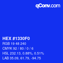 Color code: HEX #1330F0 | qconv.com