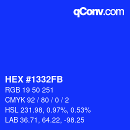 颜色代码: HEX #1332FB | qconv.com