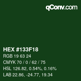 Color code: HEX #133F18 | qconv.com