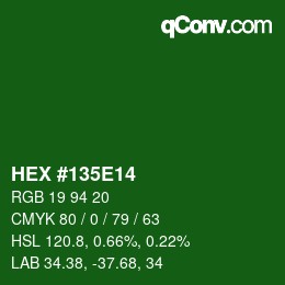 颜色代码: HEX #135E14 | qconv.com