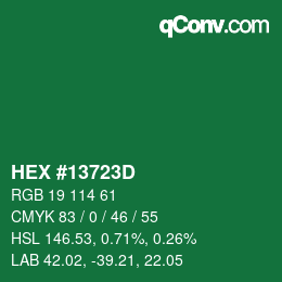 Color code: HEX #13723D | qconv.com