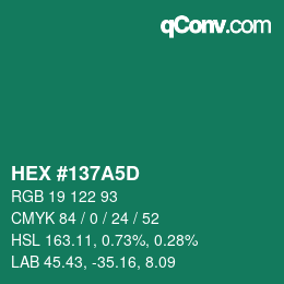 Farbcode: HEX #137A5D | qconv.com