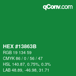 Color code: HEX #13863B | qconv.com