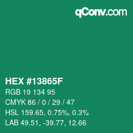 Color code: HEX #13865F | qconv.com