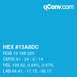 颜色代码: HEX #13A8DC | qconv.com
