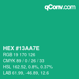 Color code: HEX #13AA7E | qconv.com