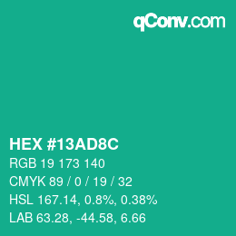 Color code: HEX #13AD8C | qconv.com