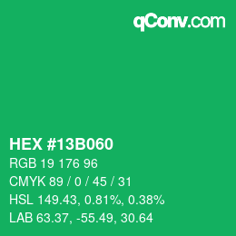 カラーコード: HEX #13B060 | qconv.com