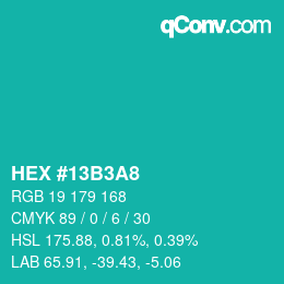 Color code: HEX #13B3A8 | qconv.com