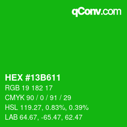 Farbcode: HEX #13B611 | qconv.com