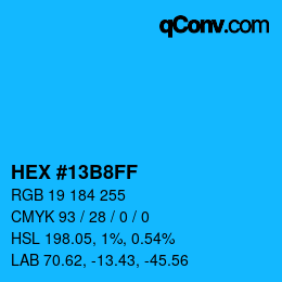 颜色代码: HEX #13B8FF | qconv.com