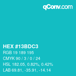 颜色代码: HEX #13BDC3 | qconv.com