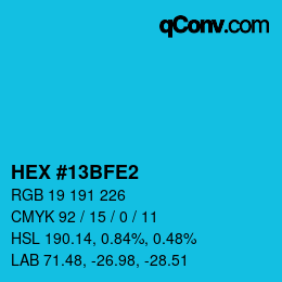 カラーコード: HEX #13BFE2 | qconv.com