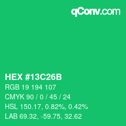 Color code: HEX #13C26B | qconv.com