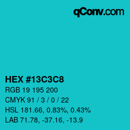 Color code: HEX #13C3C8 | qconv.com