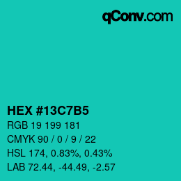 カラーコード: HEX #13C7B5 | qconv.com