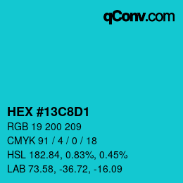 カラーコード: HEX #13C8D1 | qconv.com