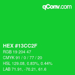 颜色代码: HEX #13CC2F | qconv.com