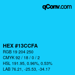 Color code: HEX #13CCFA | qconv.com