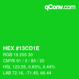 Color code: HEX #13CD1E | qconv.com