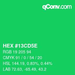 Farbcode: HEX #13CD5E | qconv.com