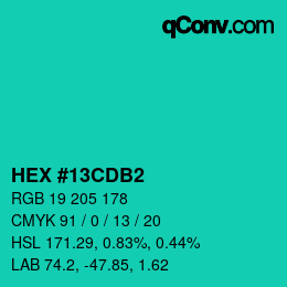 Color code: HEX #13CDB2 | qconv.com