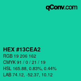 颜色代码: HEX #13CEA2 | qconv.com