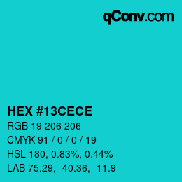 Color code: HEX #13CECE | qconv.com