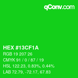 Farbcode: HEX #13CF1A | qconv.com