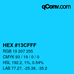 カラーコード: HEX #13CFFF | qconv.com