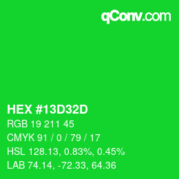 Color code: HEX #13D32D | qconv.com